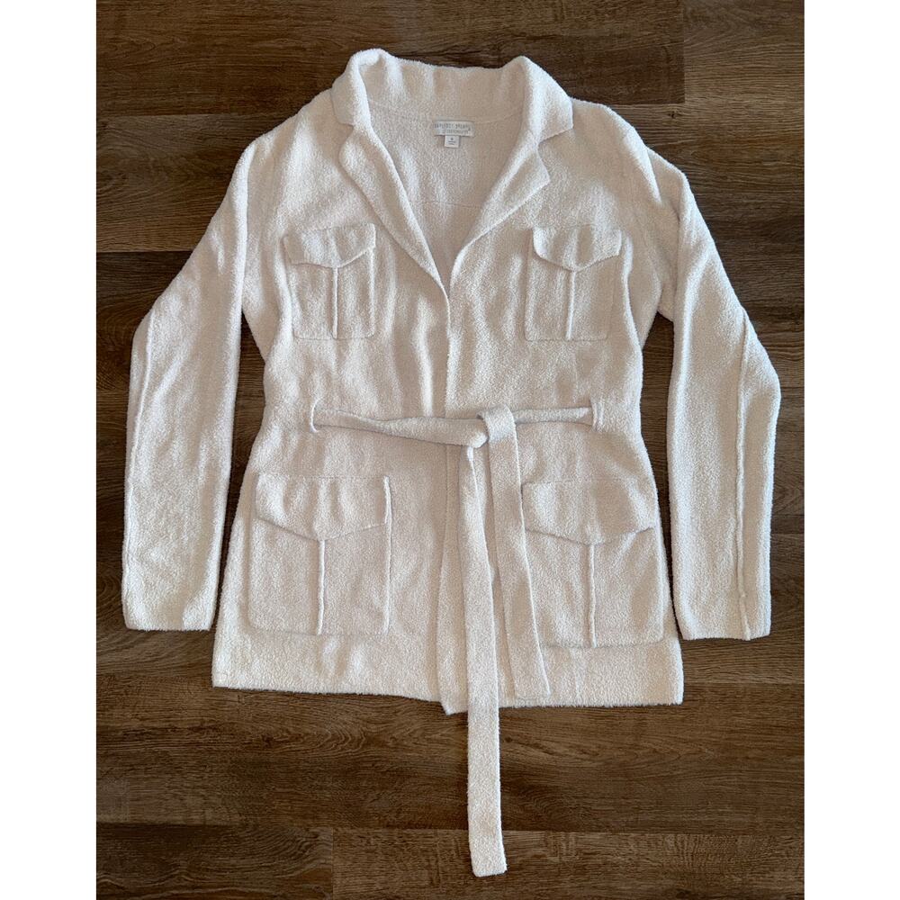 Barefoot Dreams CozyChic Lite Cream Cardigan Cargo Jacket Belted Women’s Medium
